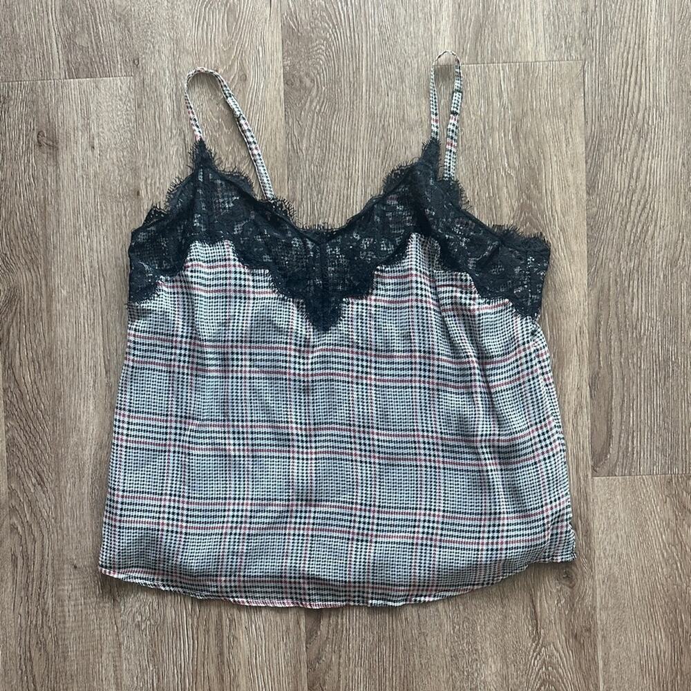 Abercrombie & Fitch Cami with Lace‎ Trim Grey & Black Plaid Size Small